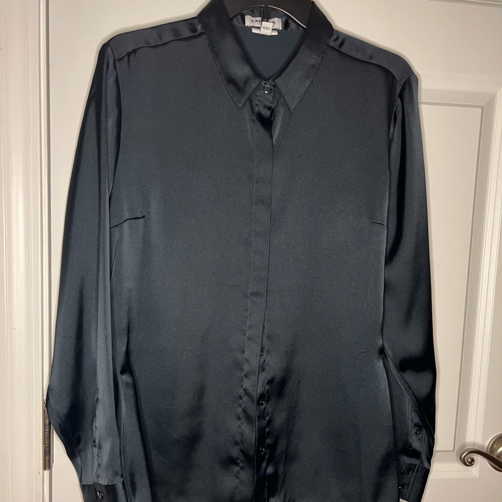 Medium green silk long sleeve blouse